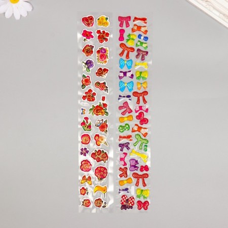 Sticker plastic volumetric "bows/flowers" with gold stroke mix 33.5x6 cm