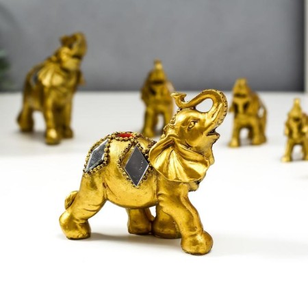 Polystone souvenir "Seven gold elephants with mirror mosaics" h = 11.3; 9.5; 8.2; 7; 6; 5; 4.5 cm-1