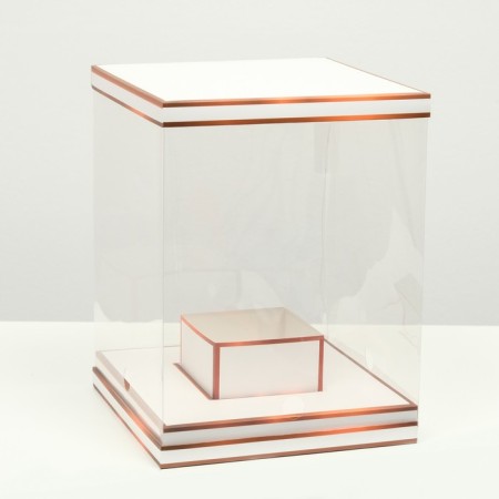 Box for flowers with a vase and PVC windows are folding, bronze, 23 x 30 x 23 cm-1