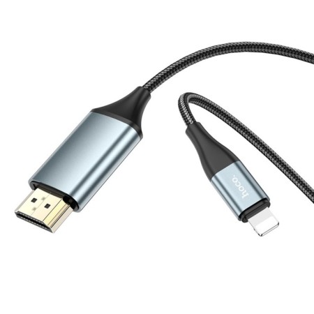 Adapter Hoco UA15, Lightning - HDMI, 2 m, aluminum alloy + woven wire, gray-4