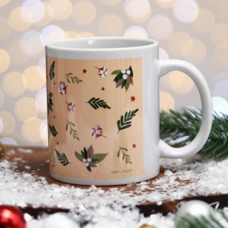 Mug "Happy New Year!" Flowers, beige background, 320 ml-2