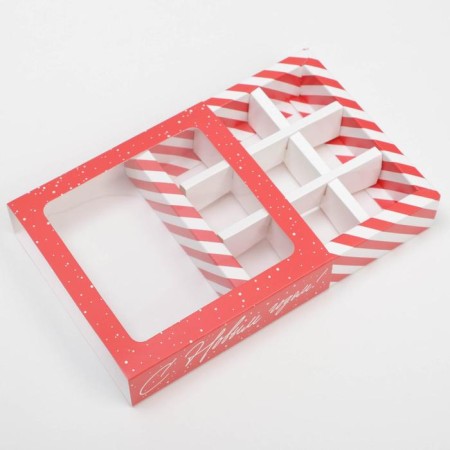 Box for 9 sweets with cells “Sweet Gift” 14.5 x 14.5 x 3.5 cm, New Year-3