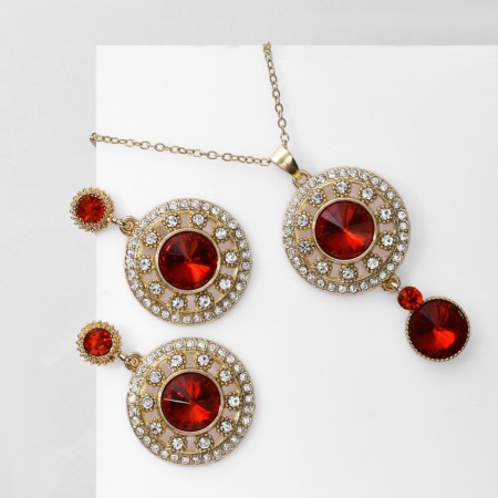 Set 2 objects: earrings, pendant "Eye", red-white color in gold, 48 cm