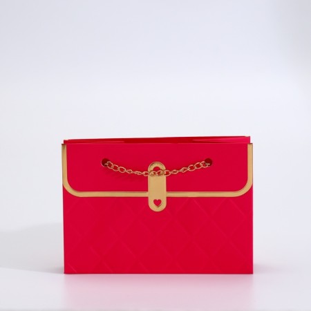 Packet for flowers, handle chain, "raspberry", with gold embossing, 15 x 10.5 x 10 cm-2