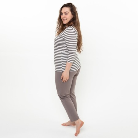 Female set (longshit, trousers), brown color, size 46-4