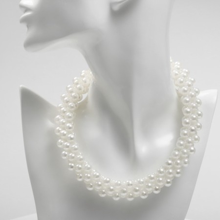 The necklace with pearls "burn" dense, bead No. 8, milk color in silver, 40 cm