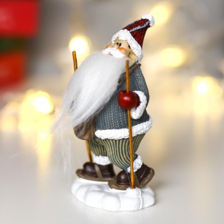 Polystone souvenir "Santa Claus with a long beard, skiing" 10.5x5x4x4 cm-1