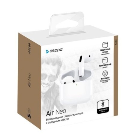 Bluetooth headphones DEPPA (44169) Air Neo White TWS, BT 5.1