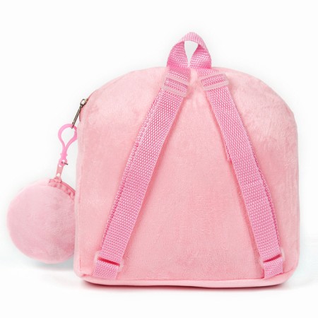 Baby plush backpack with a wallet "Girl with a cat", 24*24 cm, pink color-3