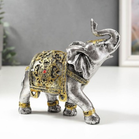 Souvenir Polystone "Elephant in the Golden Popone with Rubin" 14.7x15x6 cm-2