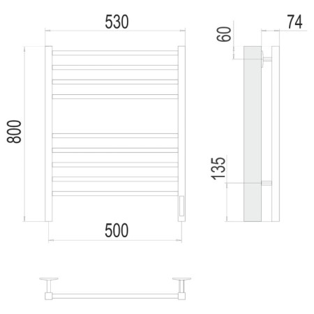 Terminus heated towel rail "Vatican" P8, 500x800 mm, dimmer, white matte-3