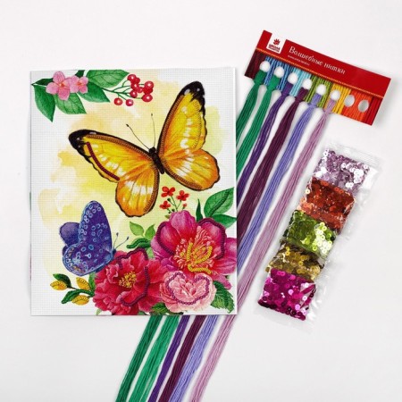 A cross with a cross with sequins "Butterflies" 20 x 25 cm. Set for creativity-3
