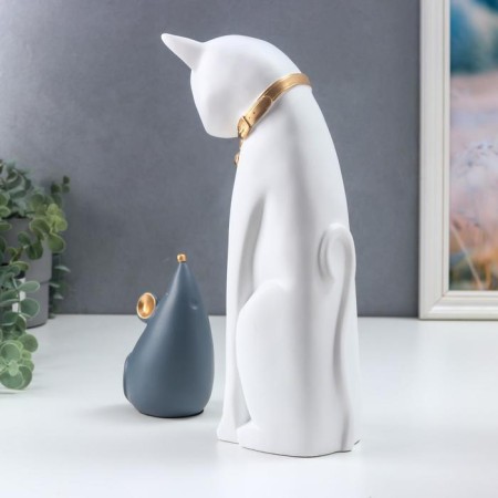 Souvenir Polystone "Cats Mouse" White-gray set 2 pcs 14x7x8 cm 31x9x10 cm-2