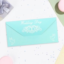 Конверт для денег "Wedding day!" кольца, бирюзовый фон, 16х8 см