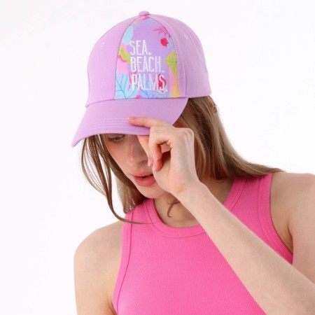 Women's cap. Beach. Palms, pink color, rr 56-8