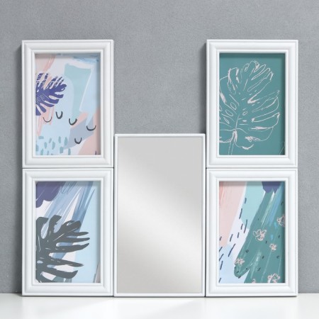 Photo frame in 4 photos 10x15 cm+mirror "Reflection" White set 5 pcs 31x41 cm-1