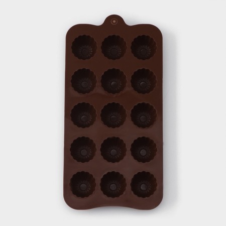 Form for chocolate “Assorted”, silicone, 21.5 × 10.4 × 1.5 cm, 15 cells, brown color-2