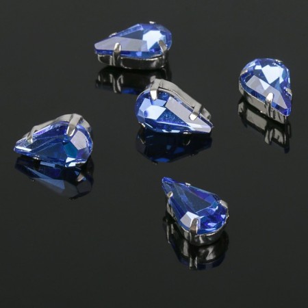 Rhinestones in DACs (set 5 pcs.), 6 × 10 mm, blue color in silver