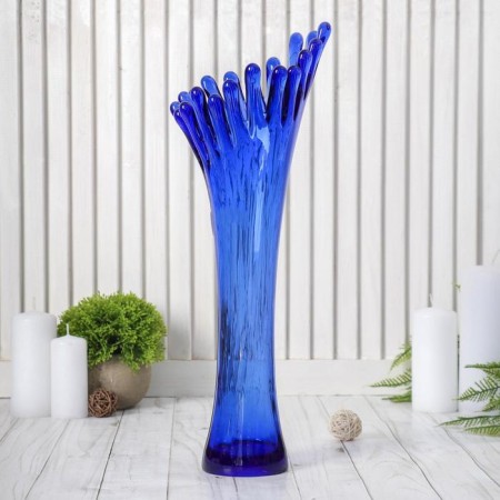 Vase "Coral" H 380 mm. from blue glass (without decor)-1