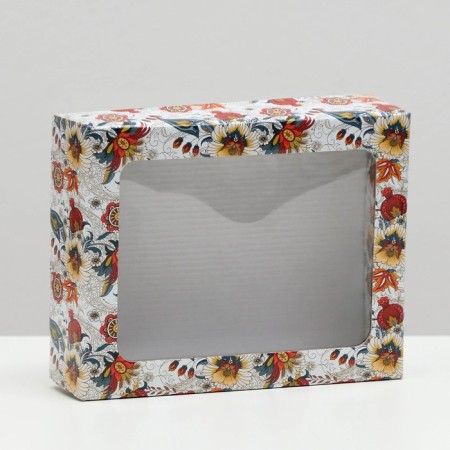 Box Gift cover is “flowers”, with a window, 18 x 15 x 5 cm
