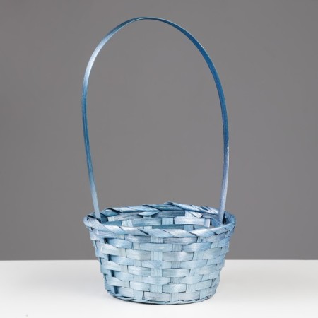 Wicker basket, bamboo, blue, 19x19x32 cm-1