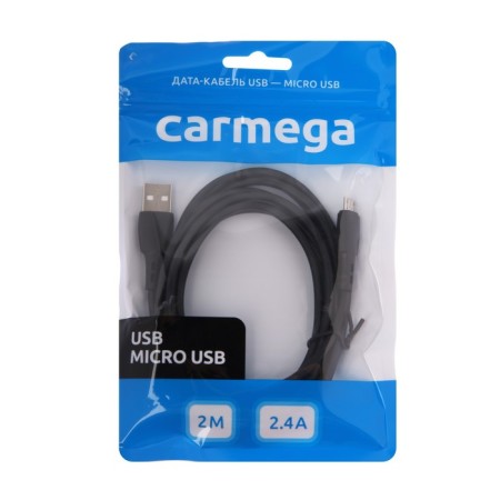CARMEGA CAR-C -M2M-BK microUSB-USB, 2.4 A, 2 m, black cable-3