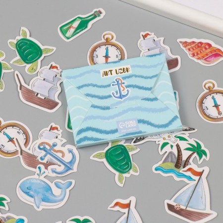 Stickers for creativity "Sea and Adventure" embossing silver set 48 pcs 9x7x0.8 cm-6