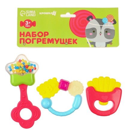 A set of rattles "Sweets", with elastic elements, 3 pcs, crumb I-7