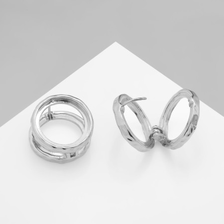 Earrings Metal "Chord" two circles, color silver-1
