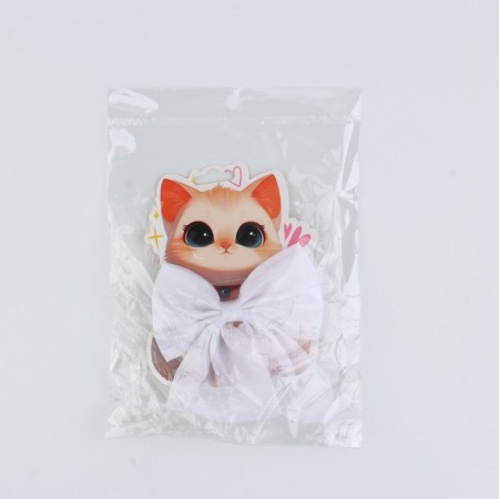 Hair bow White School "Cat" on the elastic band, 10x12 cm-7