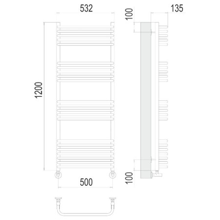 Water towel Terminus "Standard" P22, 500x1200 mm, lower connection, chrome-2