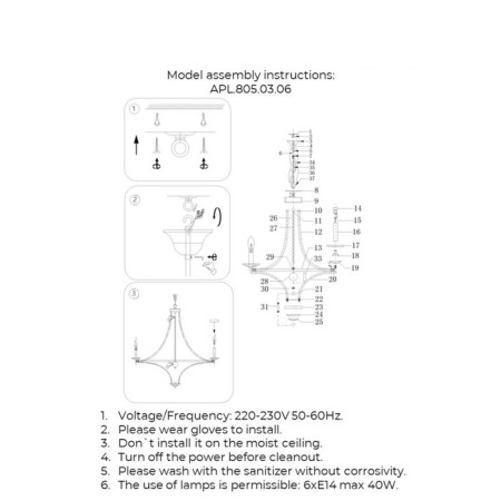 Suspended chandelier Wikta E14 240W-11