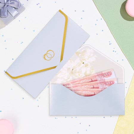 Money envelope "Wedding - 2" rings, embossing, 19.5 x 9 cm