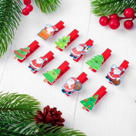 Set for photos and decor "New Year", in a set of clothespins 10 pcs., Rope - 100 cm
