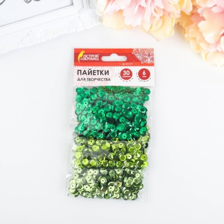 Sequins for creativity "classic", shades of green, 6 mm, 30 g-1