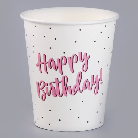 A one -time paper glass "Happy Birthday, Pink", 250ml-3