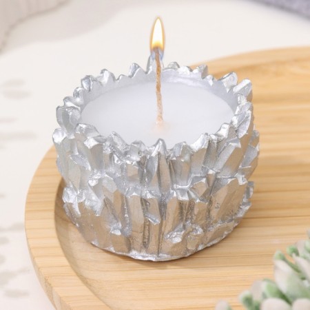 Candle "Crystals" in a candlestick of gypsum, 6x4cm, silver
