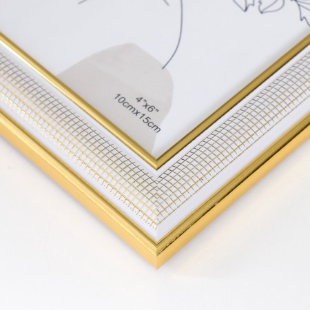 Photo frame plastic 10x15 cm "Little mesh" white with double gold stroke 18.3x13.5 cm-3