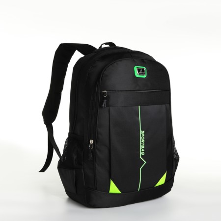 Youth backpack with a zipper, 4 pockets, black/green color-2