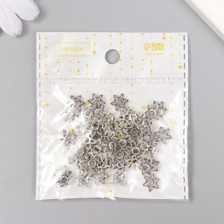 Decor hat for beads Metal "Flower-star" silver G034B503 0.9x1.1 cm-5