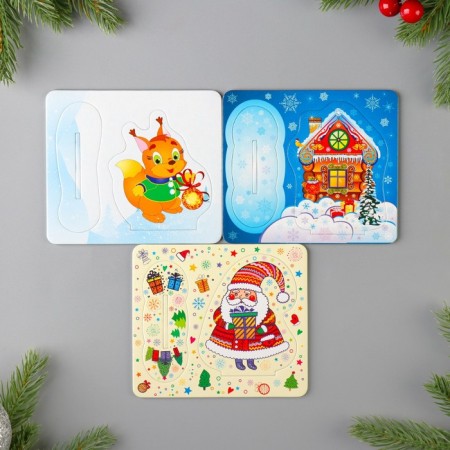 3-D puzzle "New Year's Jewelry" Santa Claus, hut, squirrel-1