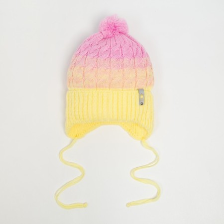 Hat for girls, pink/yellow color, size 50-53 cm