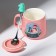 Ceramic mug with a spoon “Happy New Year!”, 350 ml, pink color