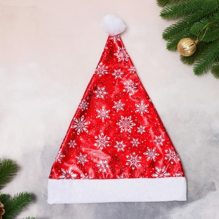 New Year's cap "White snowflakes" 28x40 cm, red-1