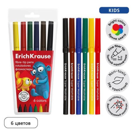 Fleeters 6 colors, Erichkrause, "Jolly Friends Super Washable" Mix