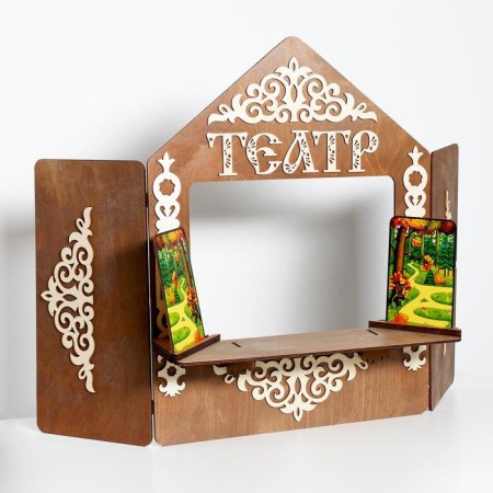 Shirma for a puppet theater with decorations, wood, 70 × 55 cm-1