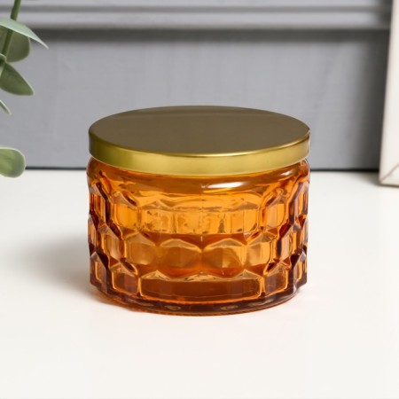 Bank for candles glass with a lid "Sot" orange 5x7x7 cm, mix