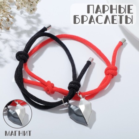 Bracelets "Demetrons" on the magnet, halves of the heart, black-red color, 7 cm