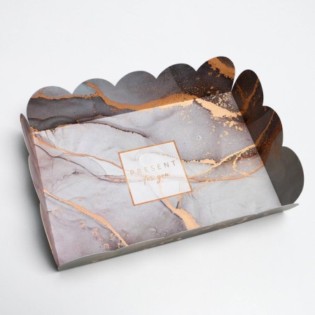 Cookie box, confectionery packaging with PVC lid, “marble”, 20 x 30 x 8 cm-3