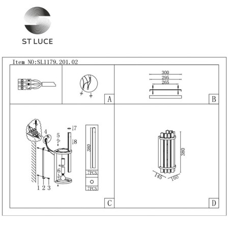 Sconces st. SL1179.201.02. Arezzo. 2x40 watts, E14, 16x38 cm, golden color-5